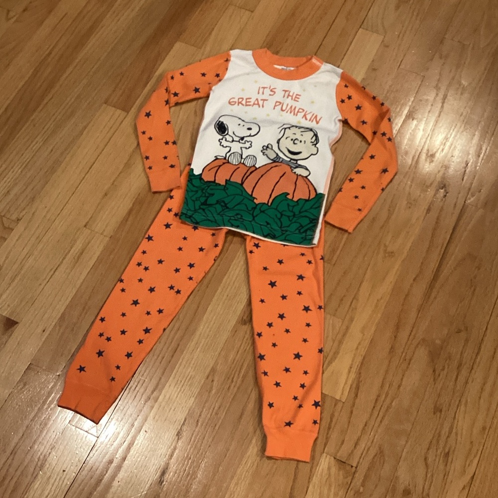 Hanna Andersson Orange & White Peanuts "It's The Great Pumpkin" Pajama Set